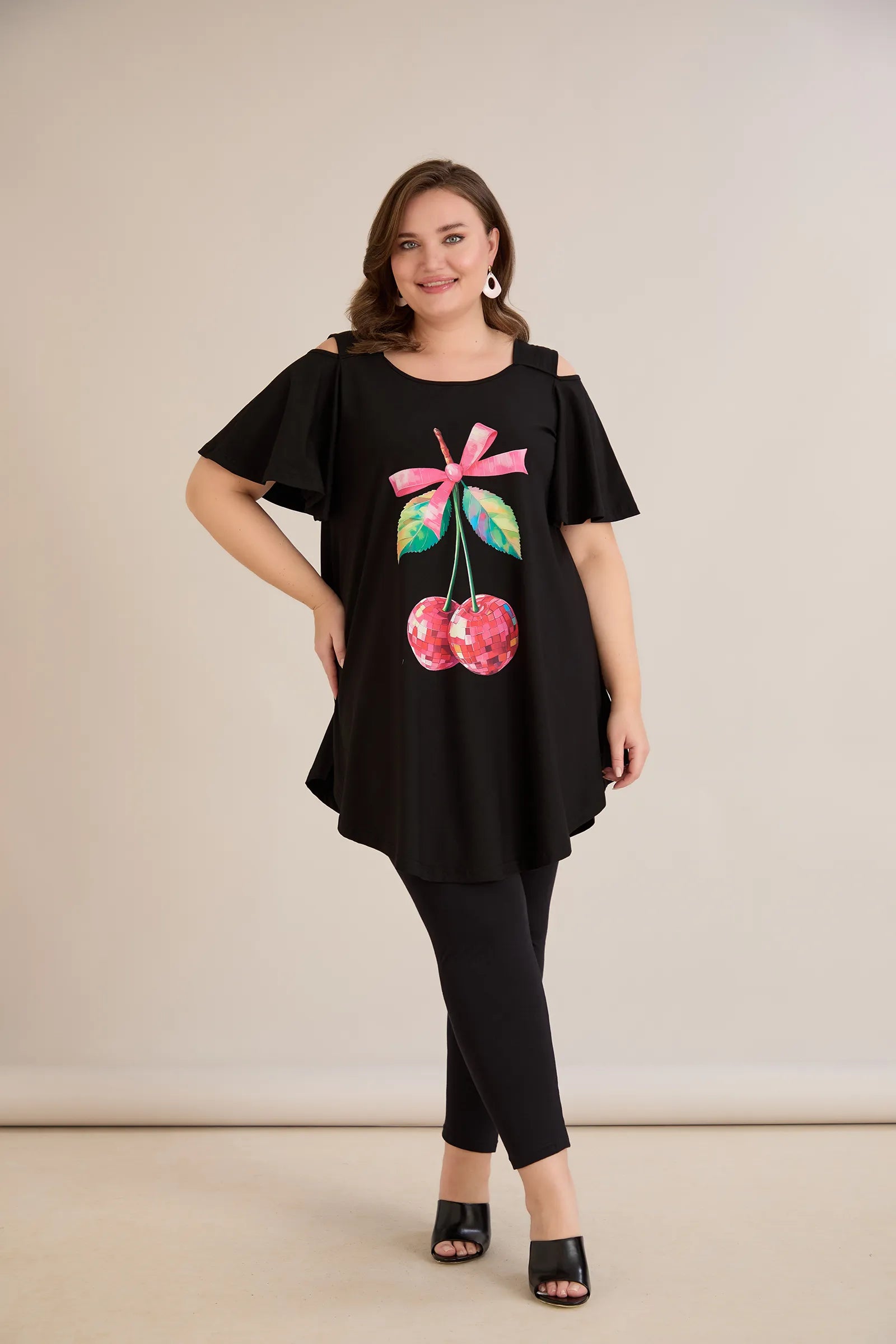 Sommerliche Baumwolltunika mit Print - Schwarz – Schwarz