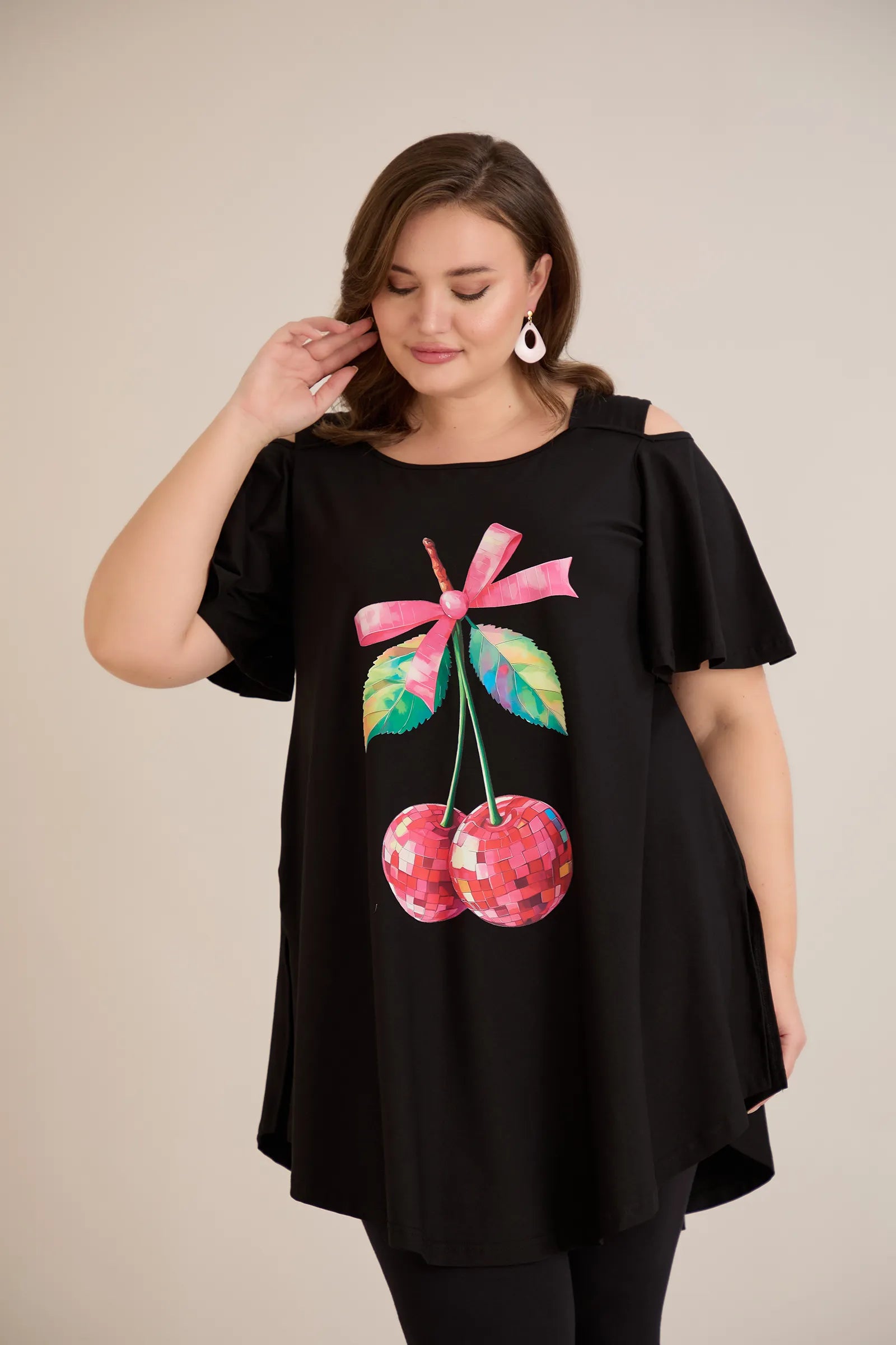 Sommerliche Baumwolltunika mit Print - Schwarz – Schwarz