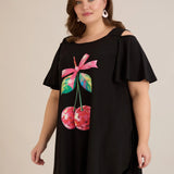 Sommerliche Baumwolltunika mit Print - Schwarz – Schwarz