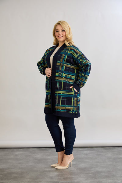 Strickjacke, lange, offene Form, Baumwolle - blau