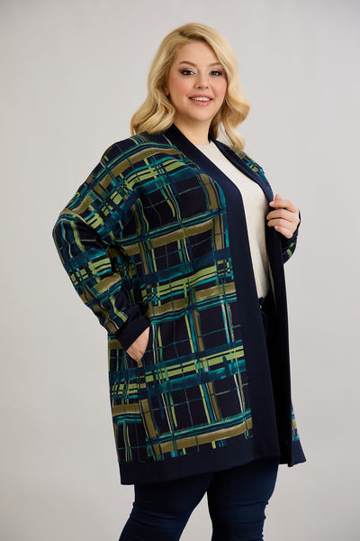 Strickjacke, lange, offene Form, Baumwolle - blau