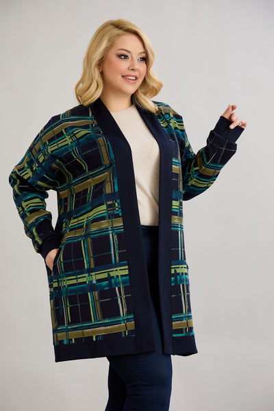 Strickjacke, lange, offene Form, Baumwolle - blau