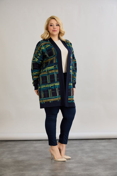 Strickjacke, lange, offene Form, Baumwolle - blau