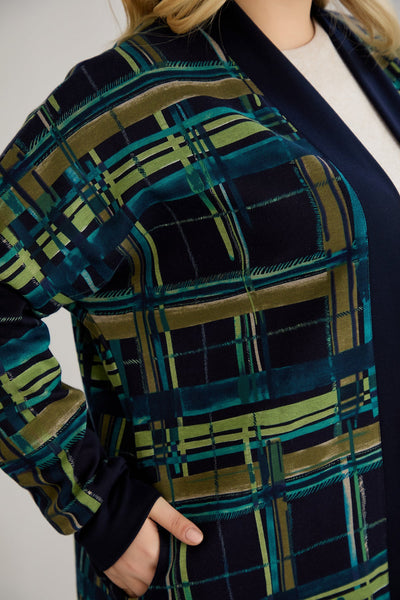 Strickjacke, lange, offene Form, Baumwolle - blau