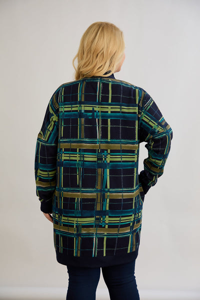 Strickjacke, lange, offene Form, Baumwolle - blau