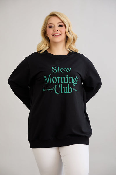 Casual-bluse mit Schriftzug „Slow Morning“ - Grün