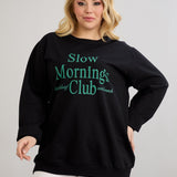 Casual-bluse mit Schriftzug „Slow Morning“ - Grün – Grün