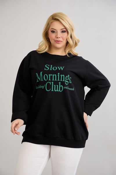 Casual-bluse mit Schriftzug „Slow Morning“ - Grün