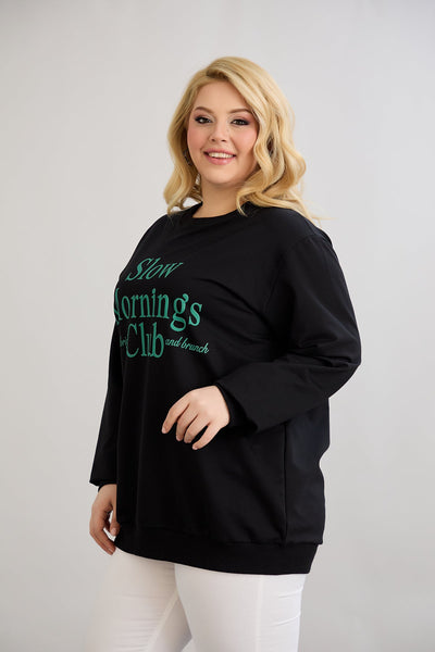 Casual-bluse mit Schriftzug „Slow Morning“ - Grün