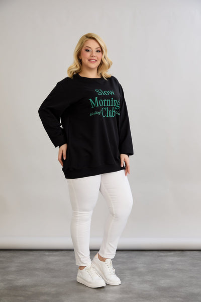 Casual-bluse mit Schriftzug „Slow Morning“ - Grün