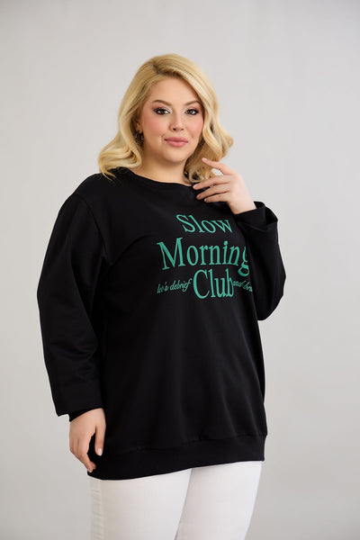 Casual-bluse mit Schriftzug „Slow Morning“ - Grün