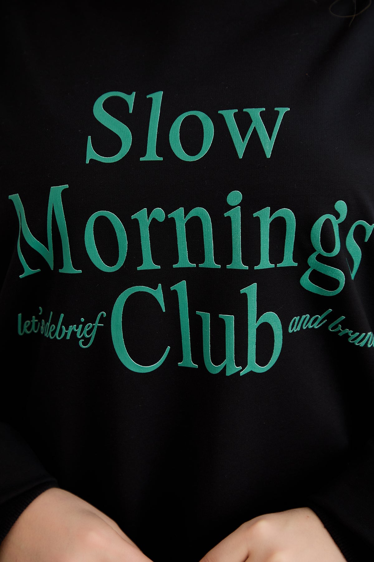 Casual-bluse mit Schriftzug „Slow Morning“ - Grün