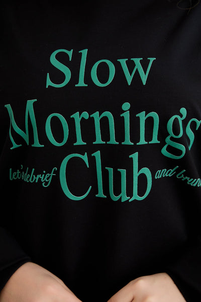Casual-bluse mit Schriftzug „Slow Morning“ - Grün