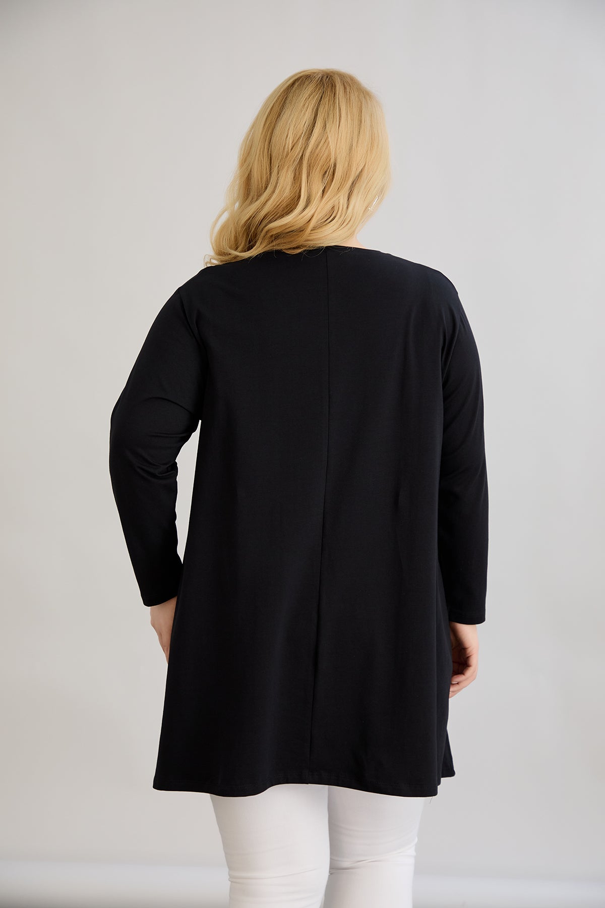 Tunika A-Linie mit Blumendruck mit Kieselsteinen - Schwarz