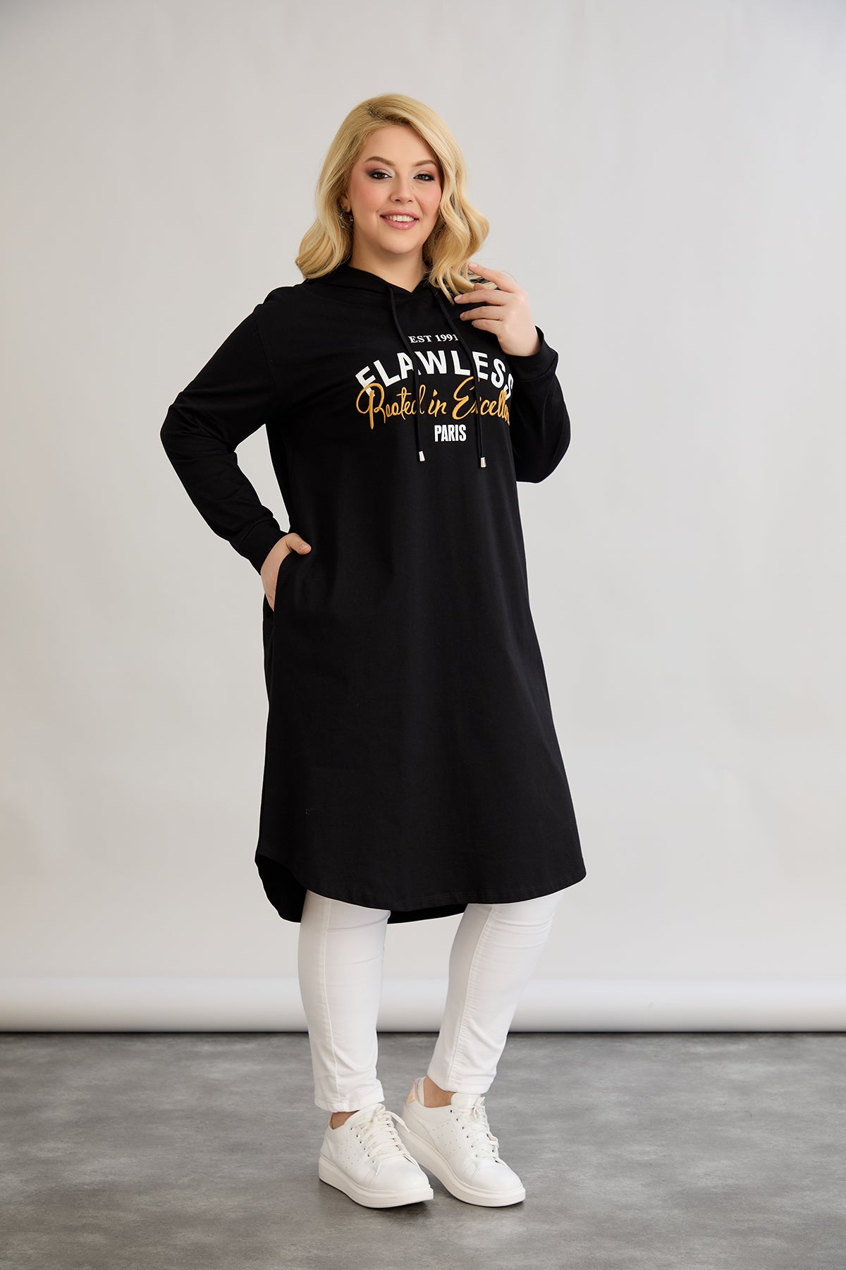 Baumwoll-Tunika-Kleid mit Print