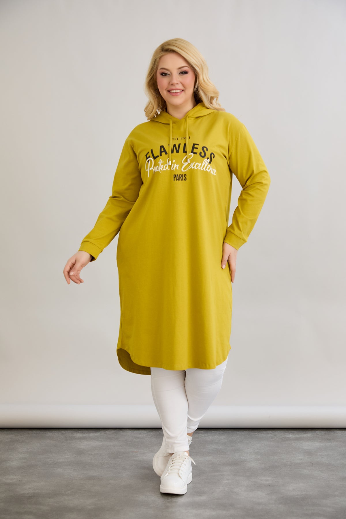 Baumwoll-Tunika-Kleid mit Print in Übergrößen
