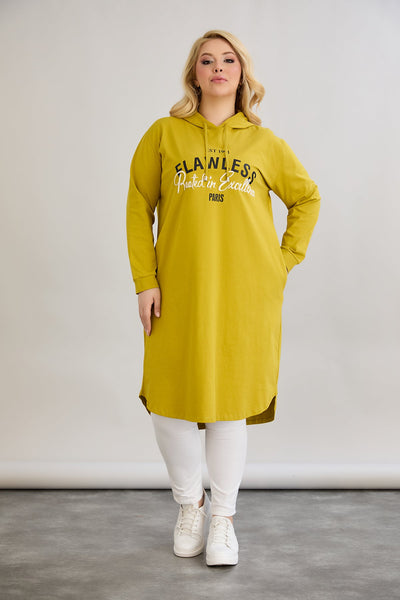 Baumwoll-Tunika-Kleid mit Print - Senffarbe