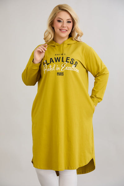 Baumwoll-Tunika-Kleid mit Print - Senffarbe