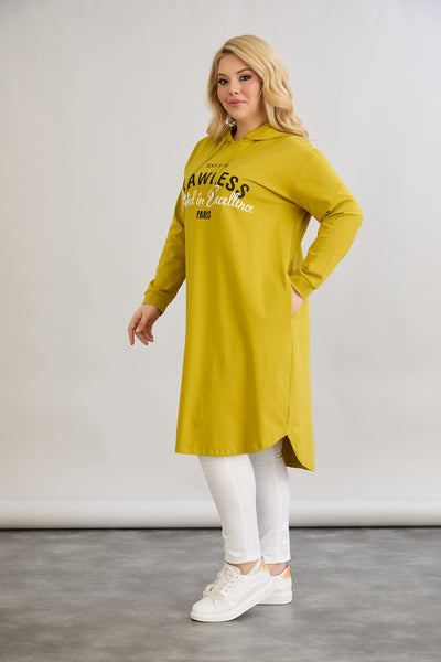Baumwoll-Tunika-Kleid mit Print - Senffarbe