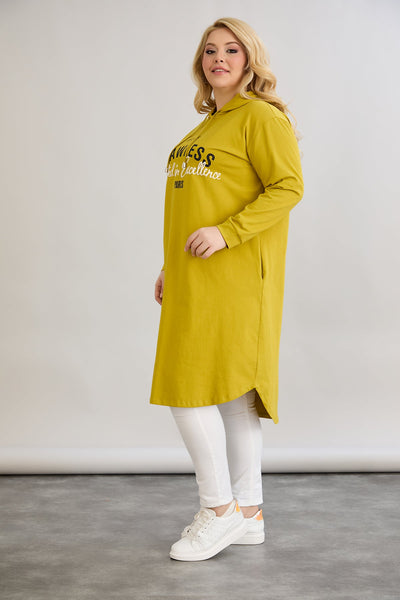 Baumwoll-Tunika-Kleid mit Print - Senffarbe