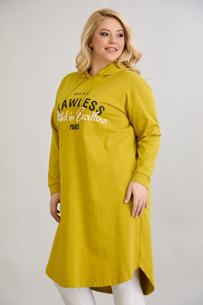 Baumwoll-Tunika-Kleid mit Print - Senffarbe