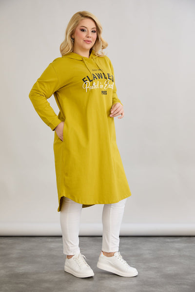 Baumwoll-Tunika-Kleid mit Print - Senffarbe