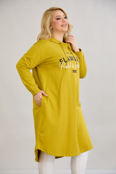 Baumwoll-Tunika-Kleid mit Print - Senffarbe
