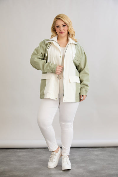 Frühlingsjacke aus Baumwolle mit Kapuze - zweifarbig