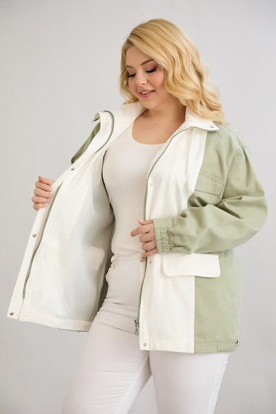 Frühlingsjacke aus Baumwolle mit Kapuze - zweifarbig