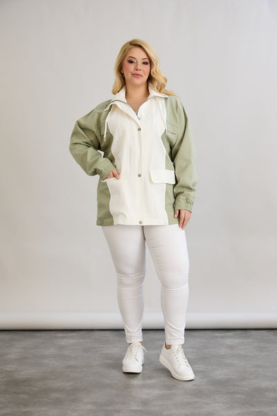 Frühlingsjacke aus Baumwolle mit Kapuze - zweifarbig