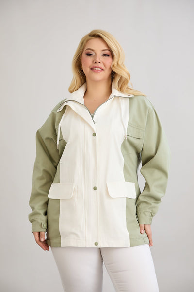 Frühlingsjacke aus Baumwolle mit Kapuze - zweifarbig