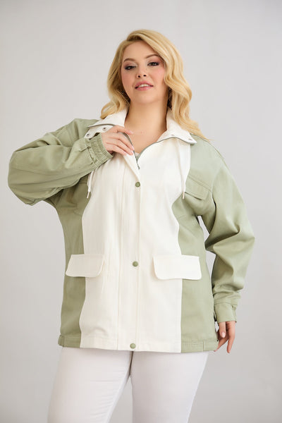 Frühlingsjacke aus Baumwolle mit Kapuze - zweifarbig