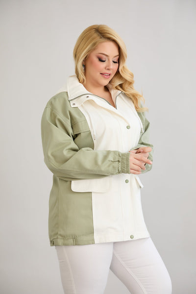 Frühlingsjacke aus Baumwolle mit Kapuze - zweifarbig