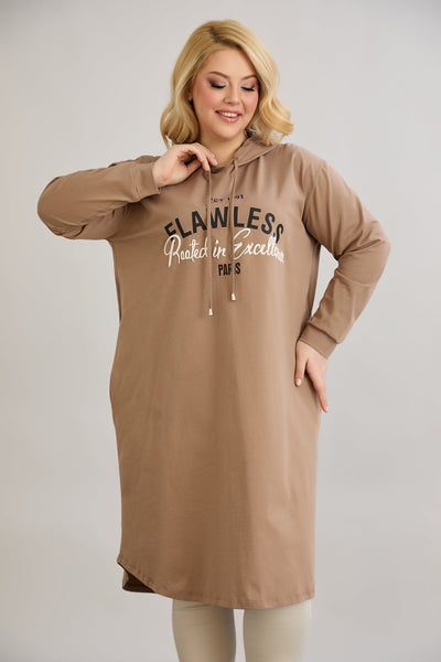 Baumwoll-Tunika-Kleid mit Print - Mocca