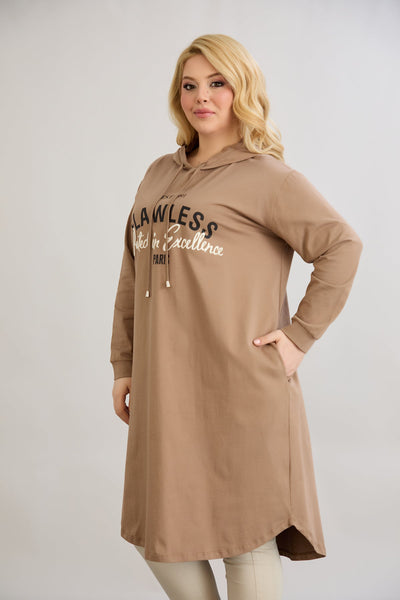 Baumwoll-Tunika-Kleid mit Print - Mocca
