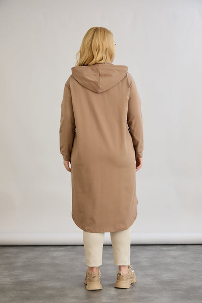 Baumwoll-Tunika-Kleid mit Print - Mocca