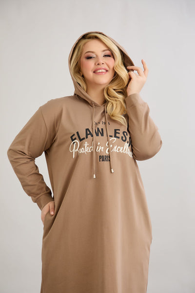 Baumwoll-Tunika-Kleid mit Print - Mocca