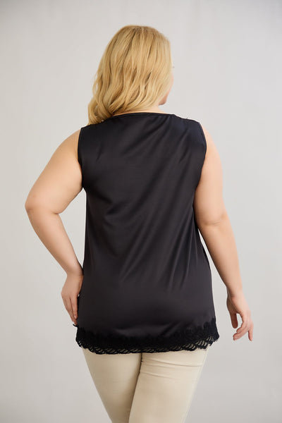 Satin Luxus-Top mit Spitze - Schwarz