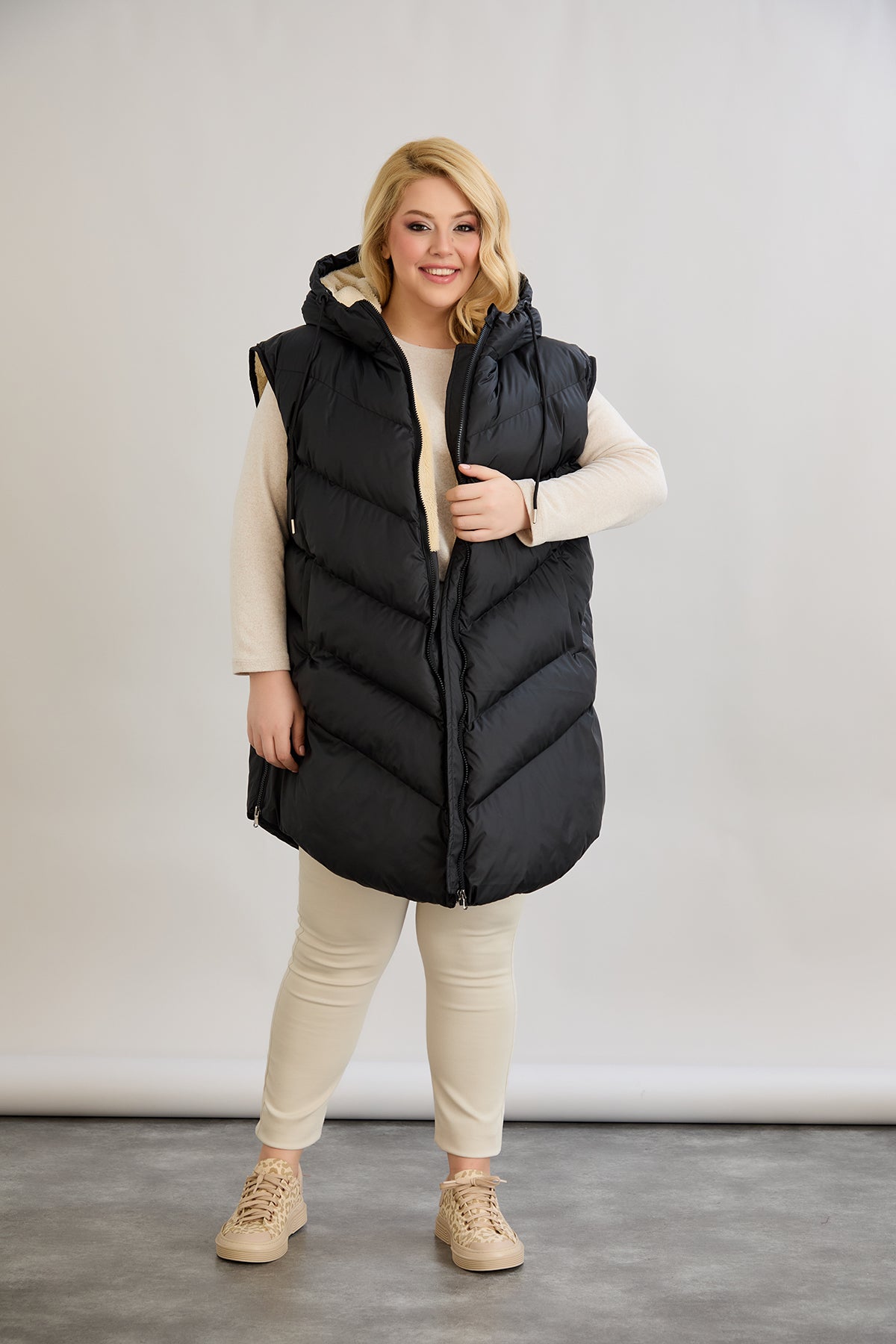 Warme Weste – Oversize - Schwarz