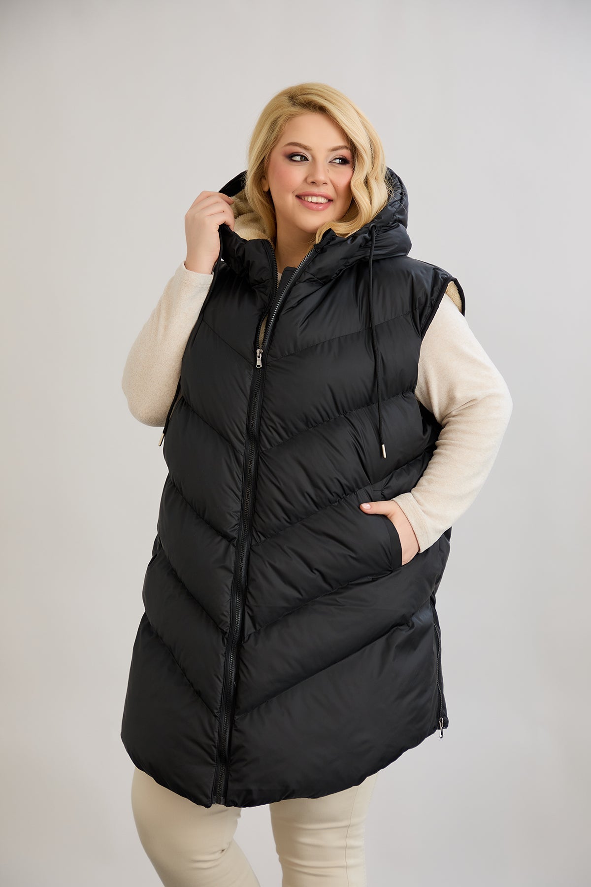 Warme Weste – Oversize - Schwarz