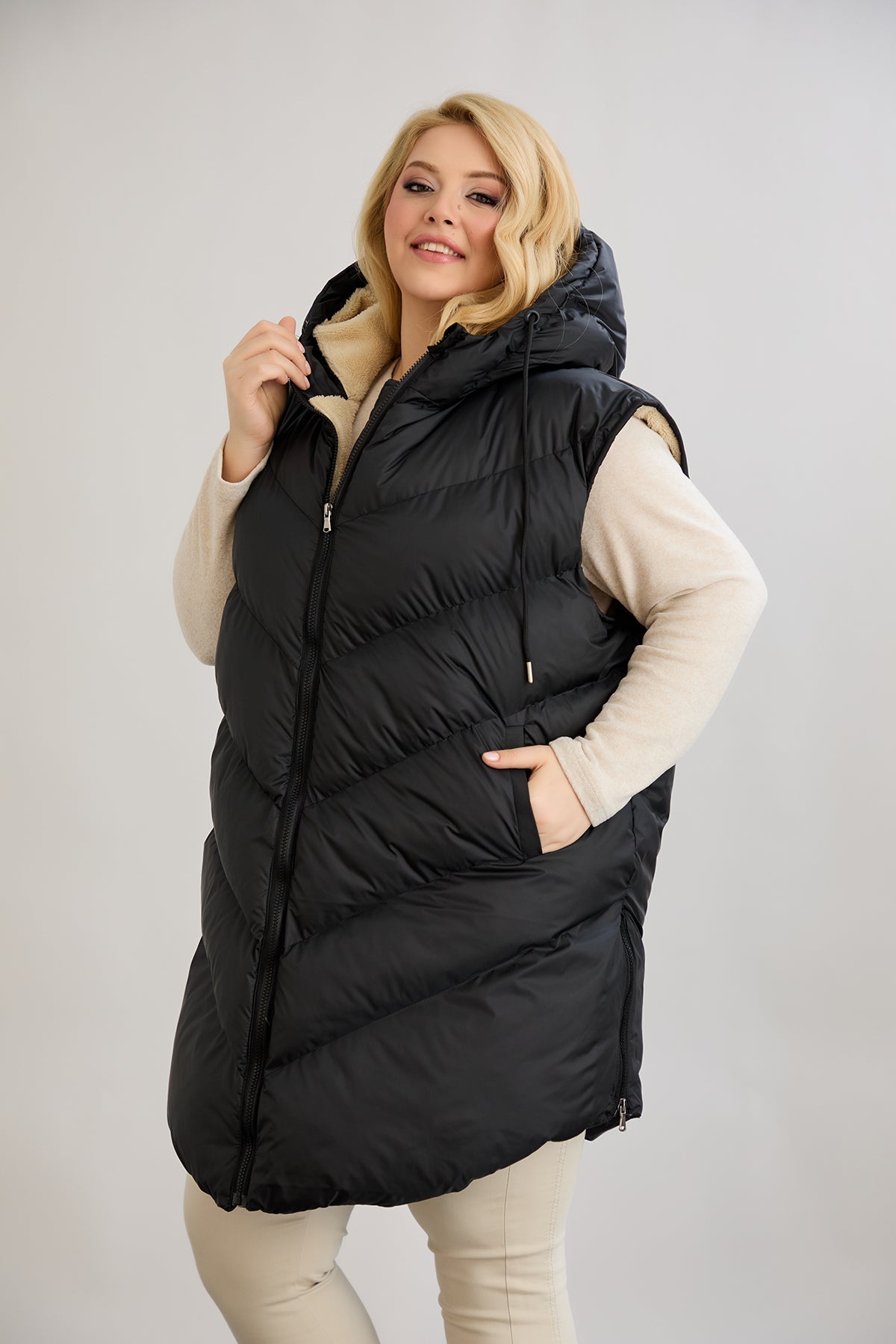 Warme Weste – Oversize - Schwarz