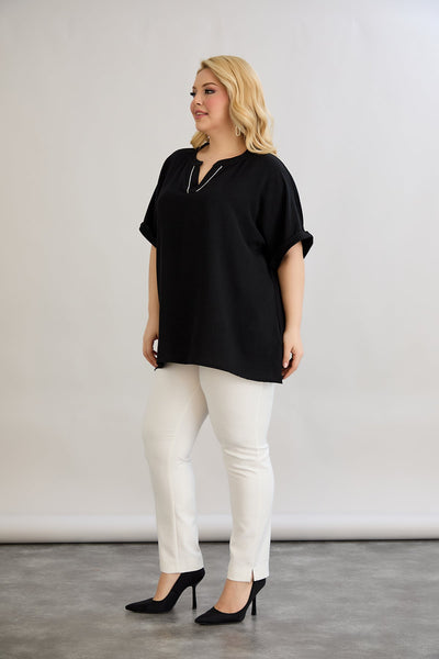 Bluse mit V-Ausschnitt und zarten Kieselsteinen - Schwarz