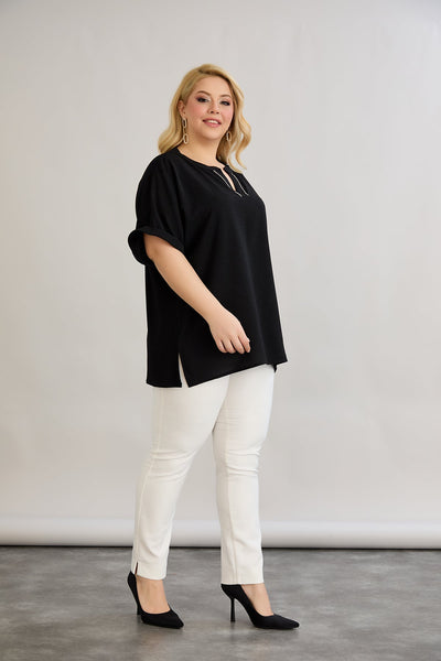 Bluse mit V-Ausschnitt und zarten Kieselsteinen - Schwarz