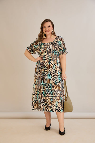 Multifarbe Kleid mit Ethno-Print – Boho-Chic - 10130