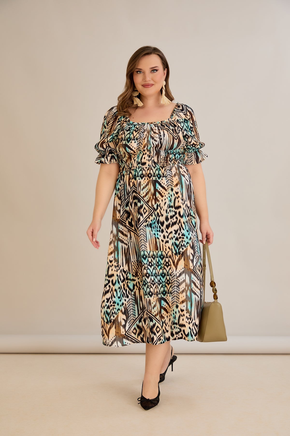 Multifarbe Kleid mit Ethno-Print – Boho-Chic - 10130
