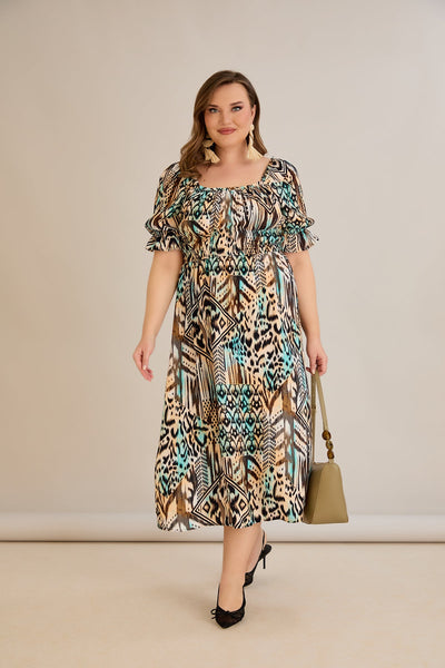 Multifarbe Kleid mit Ethno-Print – Boho-Chic - 10130