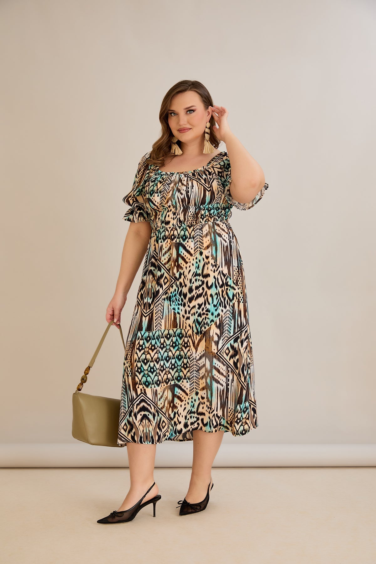 Multifarbe Kleid mit Ethno-Print – Boho-Chic - 10130