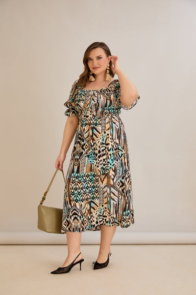 Multifarbe Kleid mit Ethno-Print – Boho-Chic - 10130