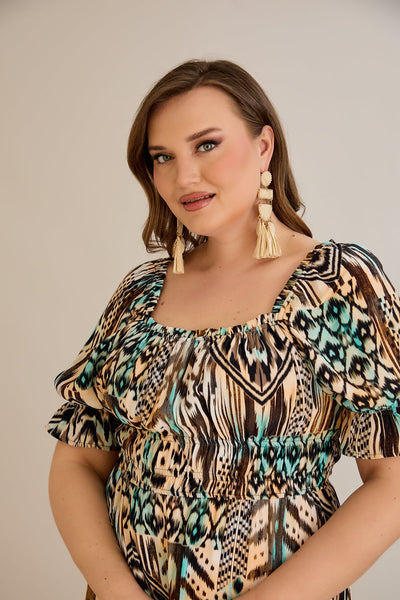 Multifarbe Kleid mit Ethno-Print – Boho-Chic - 10130