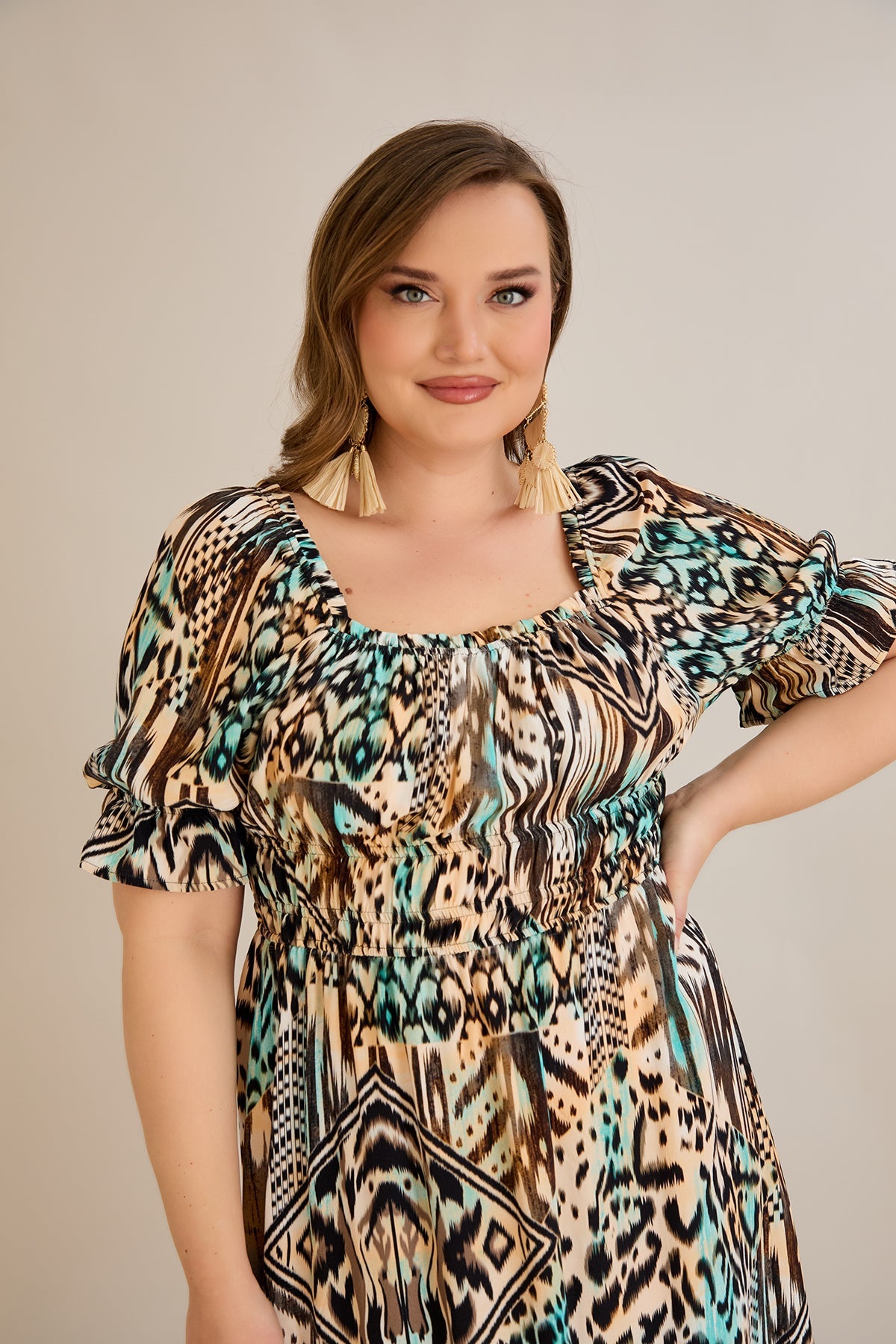 Multifarbe Kleid mit Ethno-Print – Boho-Chic - 10130